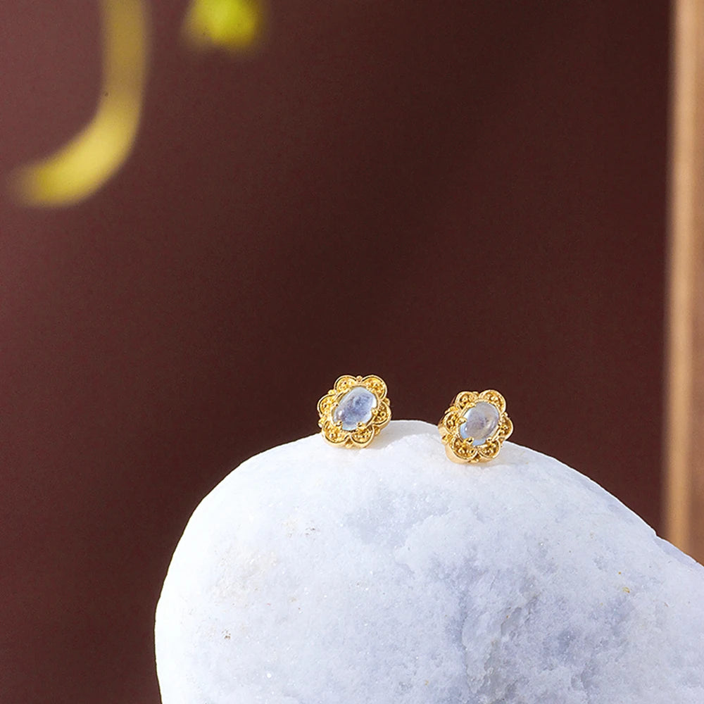 Emotional Factory Jewelry 925 Sterling Silver 14K Gold Plated Gemstone Series Aquamarine Exquisite Small Stud Earrings