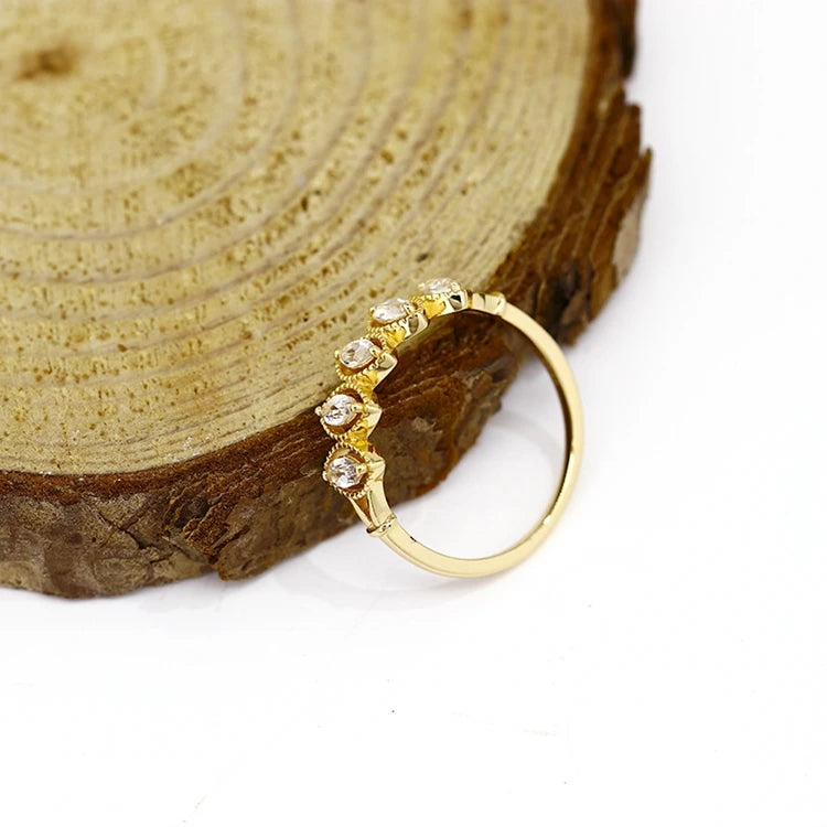 925 Sterling Silver 14K Gold Plated Gemstone Oval Marquise Stone White Topaz Royal Style Ring