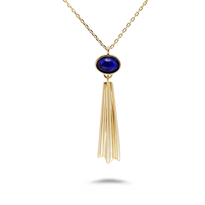Emotional Factory 925 Sterling Silver 14K Gold Plated Gemstone Literary Retro Thickness Necklaces Lapis Lazuli Necklace
