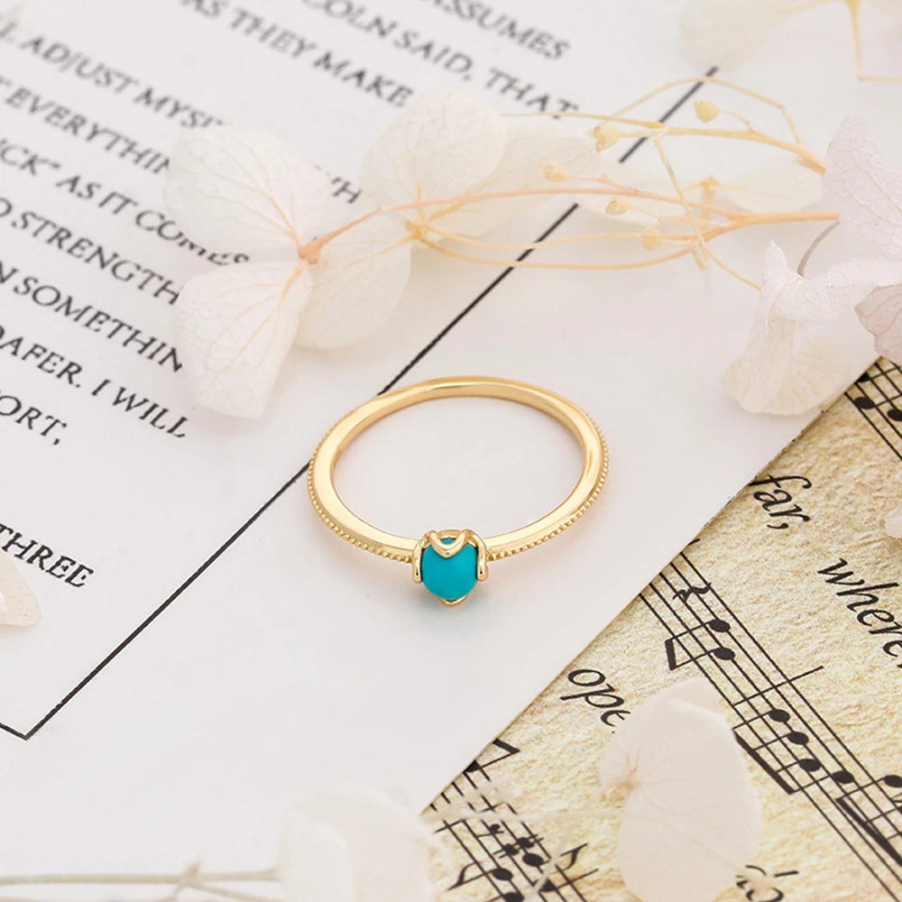 Emotional Factory 925 Sterling Silver 14K Gold Plated Gem Stone Gemstone Simpler Turquoise Opal Ring