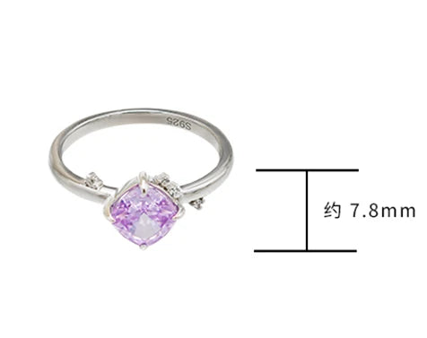 Emotional Factory 925 Sterling Silver 14K Gold Plated Gemstone Retro Cz Zircon Geometric  Square Lavender Topaz Ring