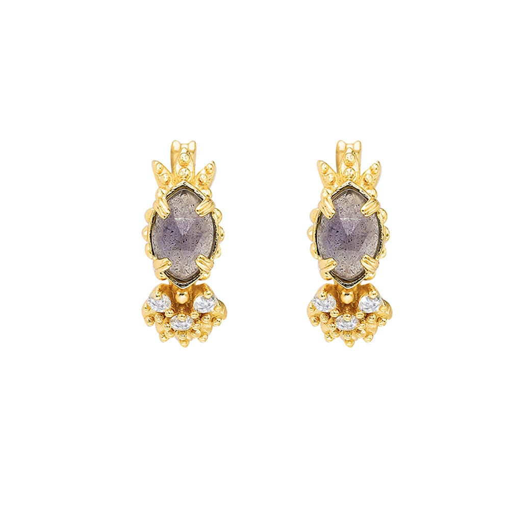 Emotional Factory 925 Sterling Silver 14K Gold Plated Gemstones Natural Cordierite Zircon Labradorite Stud Earrings for Women