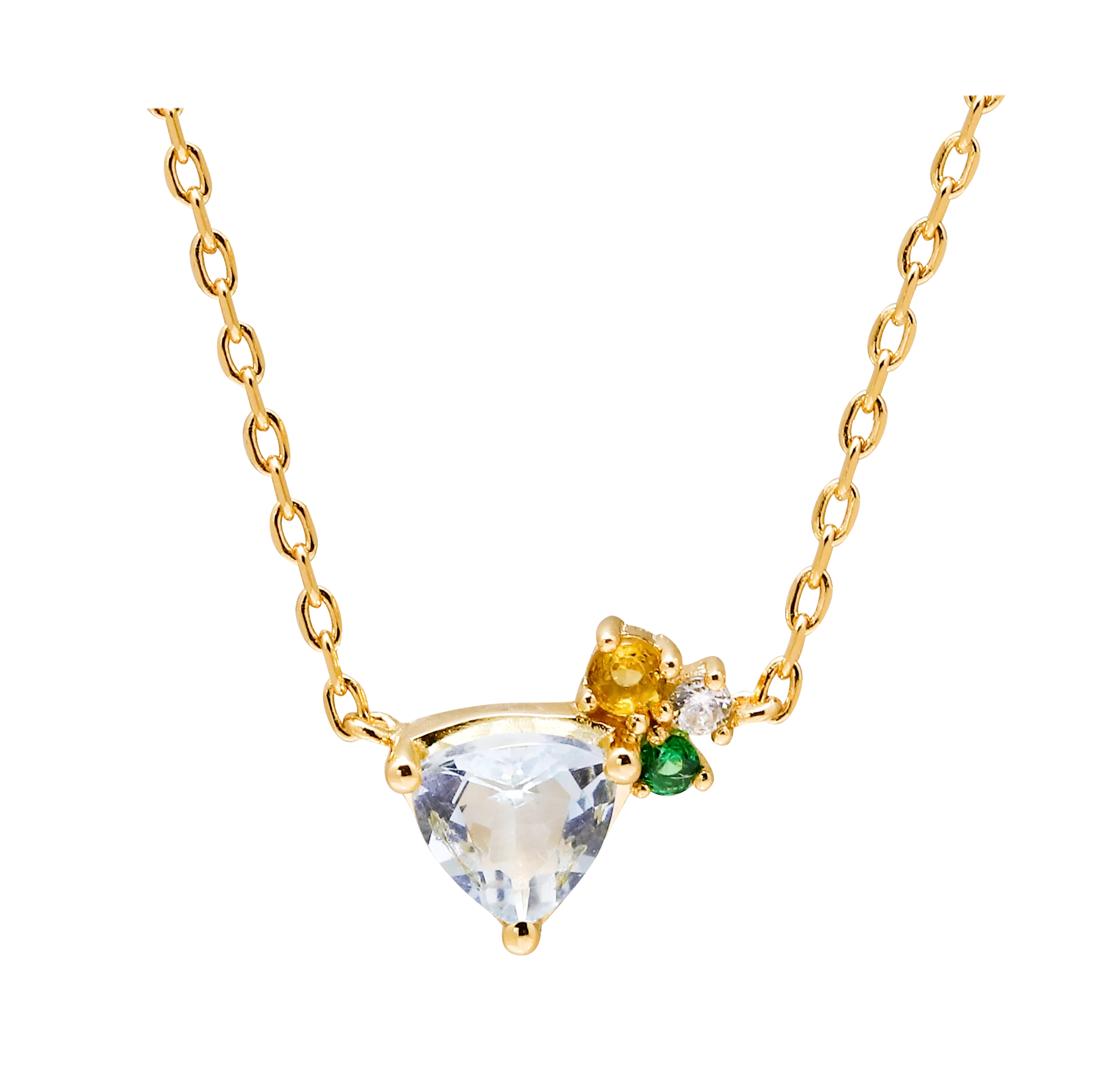 Emotional Factory 925 Sterling Silver 14K Gold Plated Geometric Triangular Star Zircon Topaz Citrine Simulate Emerald Necklace