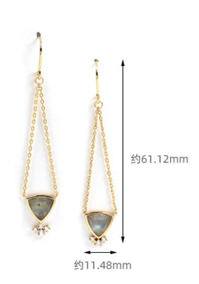 Emotional Factory 925 Sterling Silver 14K Gold Plated Gemstone Chain Labradorite Tassel Earrings