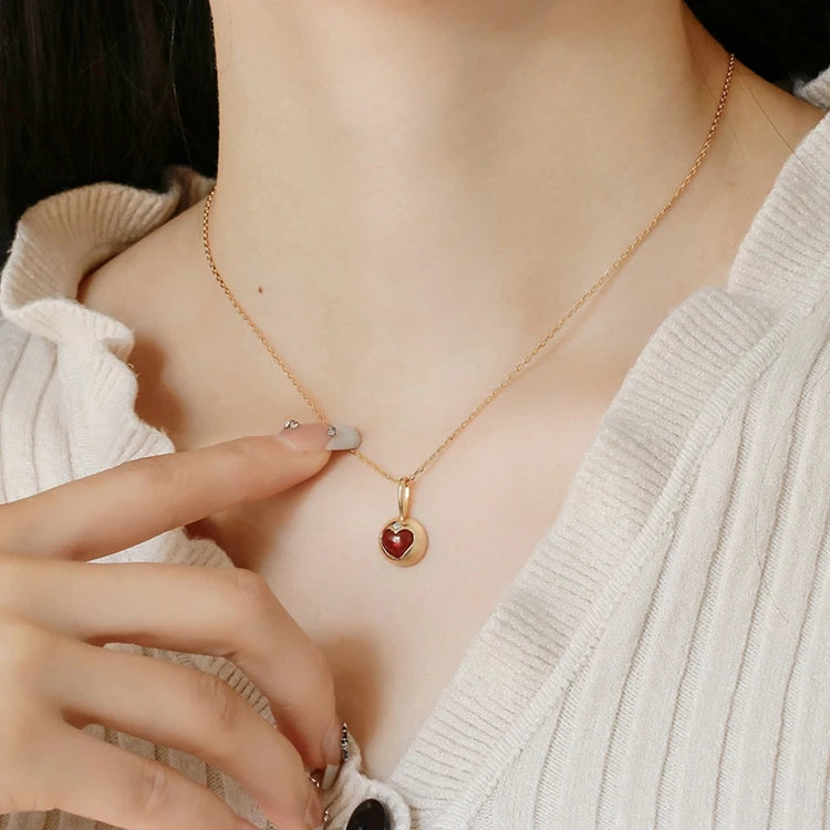 Emotional Factory 925 Sterling Silver 14K Gold Plated Gemstone Heart Love Rutile Red Garnet Necklace