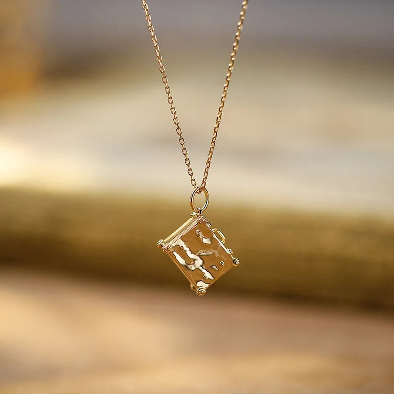 Emotional Factory 925 Sterling Silver 14K Gold Plated Gemstone Middle-Aged Suitcase Lockets Pendant