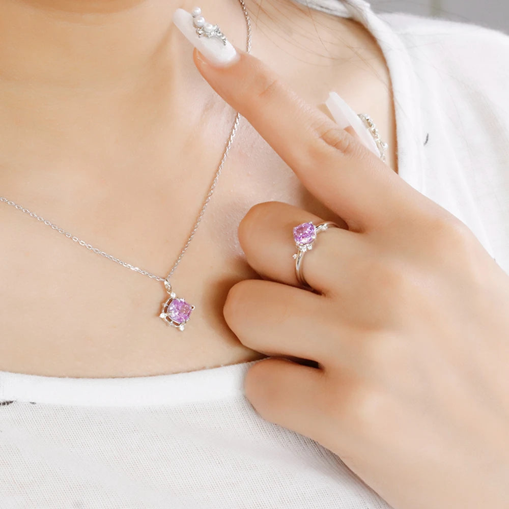 Emotional Factory 925 Sterling Silver 14K Gold Plated Gemstone Retro Cz Zircon Geometric  Square Lavender Topaz Ring