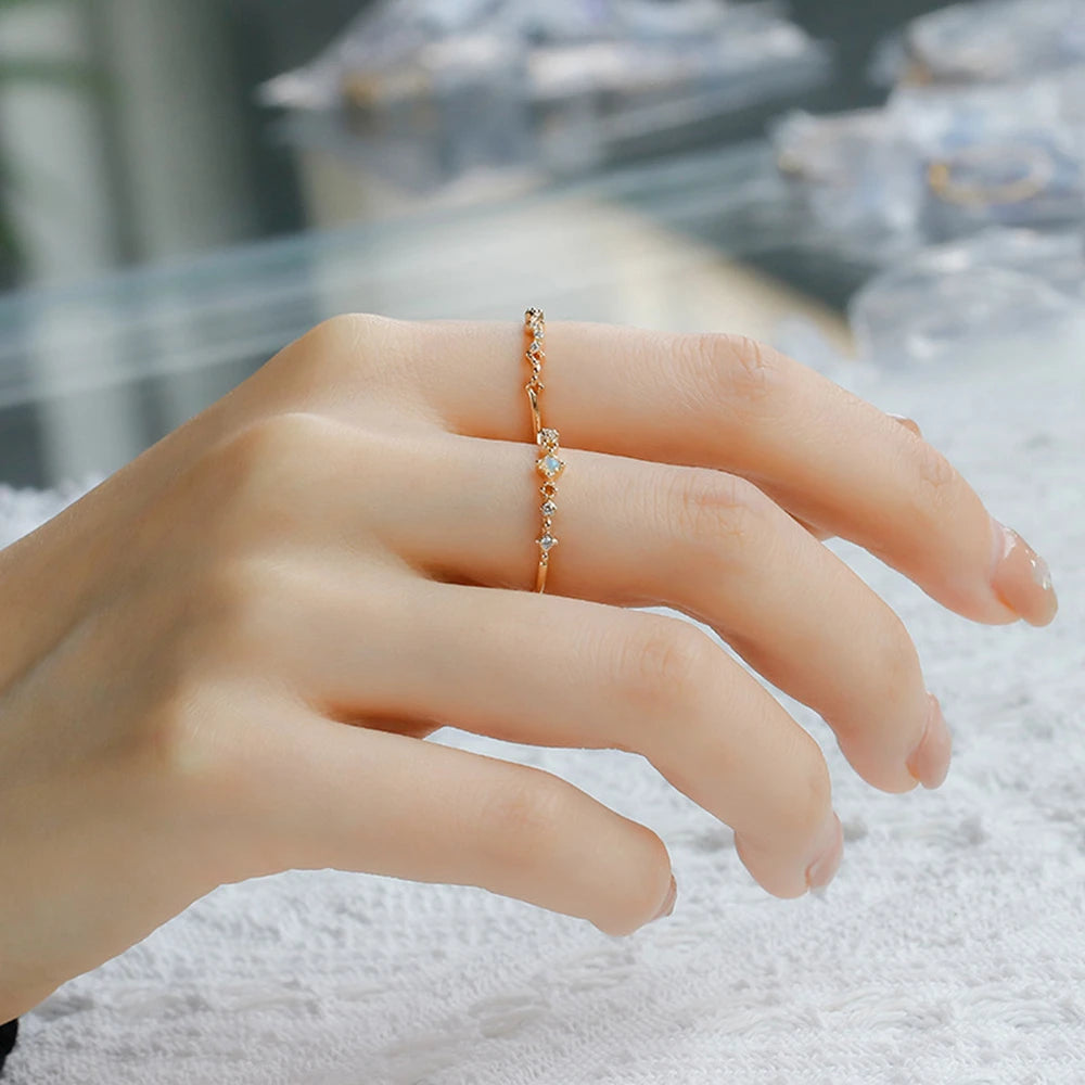 Bague Fleur 925 Sterling Silver 14K Gold Plated Gem Stone Gemstone Retro  Cz Zircon Australian Opal Two Piece Gem Stone Ring Set