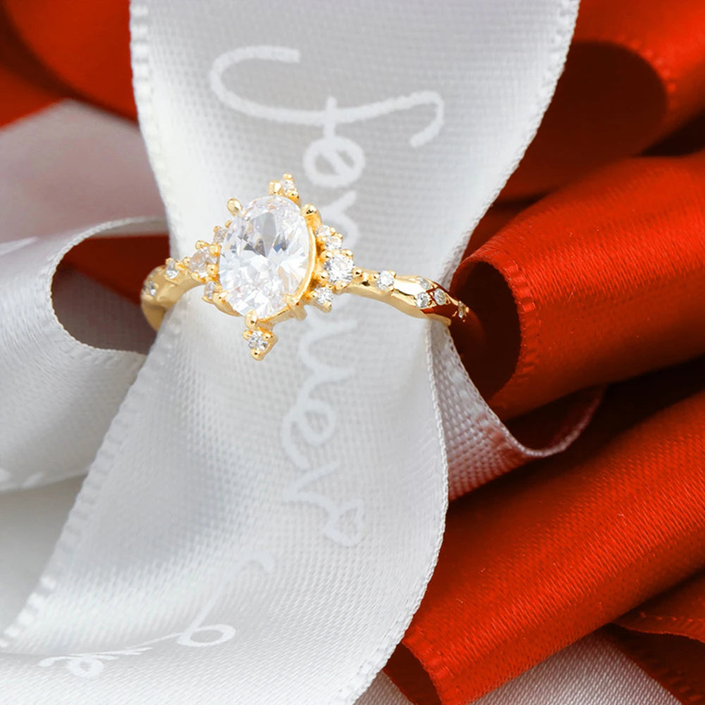 Emotional Anillos De Mujer Joyeria Plata 925 Conjunto 925 Sterling Silver 14K Gold Plated Gemstones Sun Ins  Big Zircon Ring