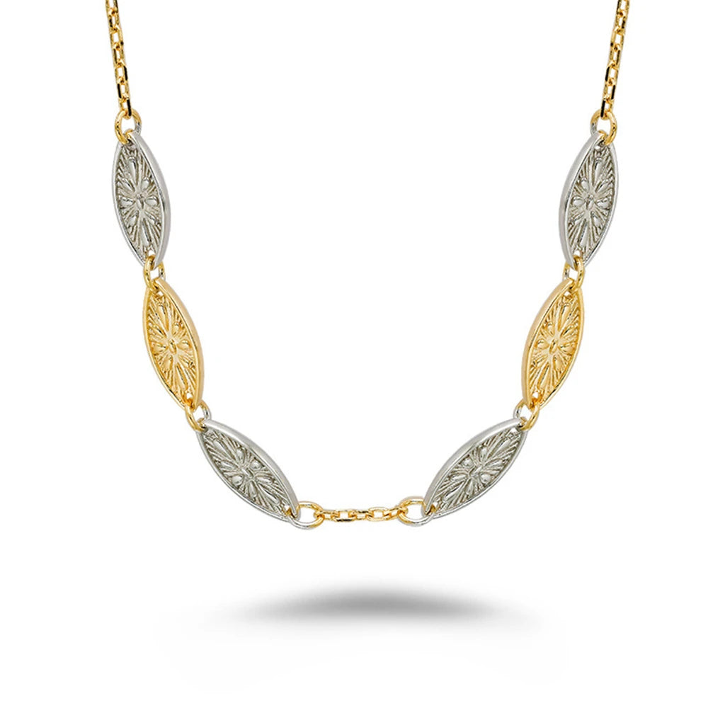 Emotional Factory 925 Sterling Silver 14K Gold Plated Gem Stone Gemstone Retro Colour Separate Plating Leaves Necklace