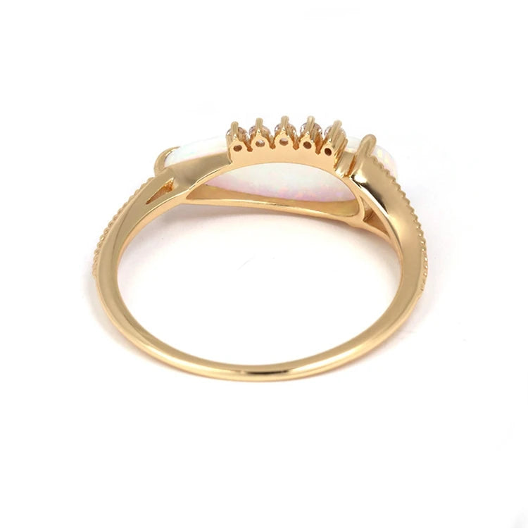 Emotional Factory 925 Sterling Silver 14K Gold Plated Gemstone Synthetic Artificial  Opal Long Boat Shaped Ring