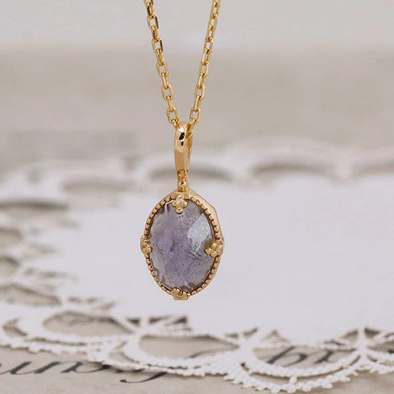 925 Sterling Silver 14K Gold Plated Gem Stone Night Sky Shooting Star Shaped Labradorite Cordierite Iolite Dichroite Necklace