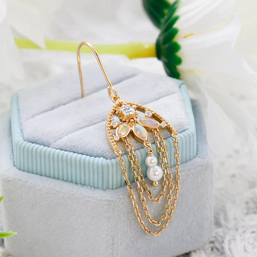 Leaf Tassels African Opal Earrings