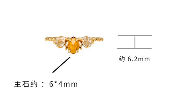 Emotional Factory 925 Sterling Silver 14K Gold Plated Gem Stone Gemstone Cz Zircon Natural Orange Garnet White Rock Crystal Ring