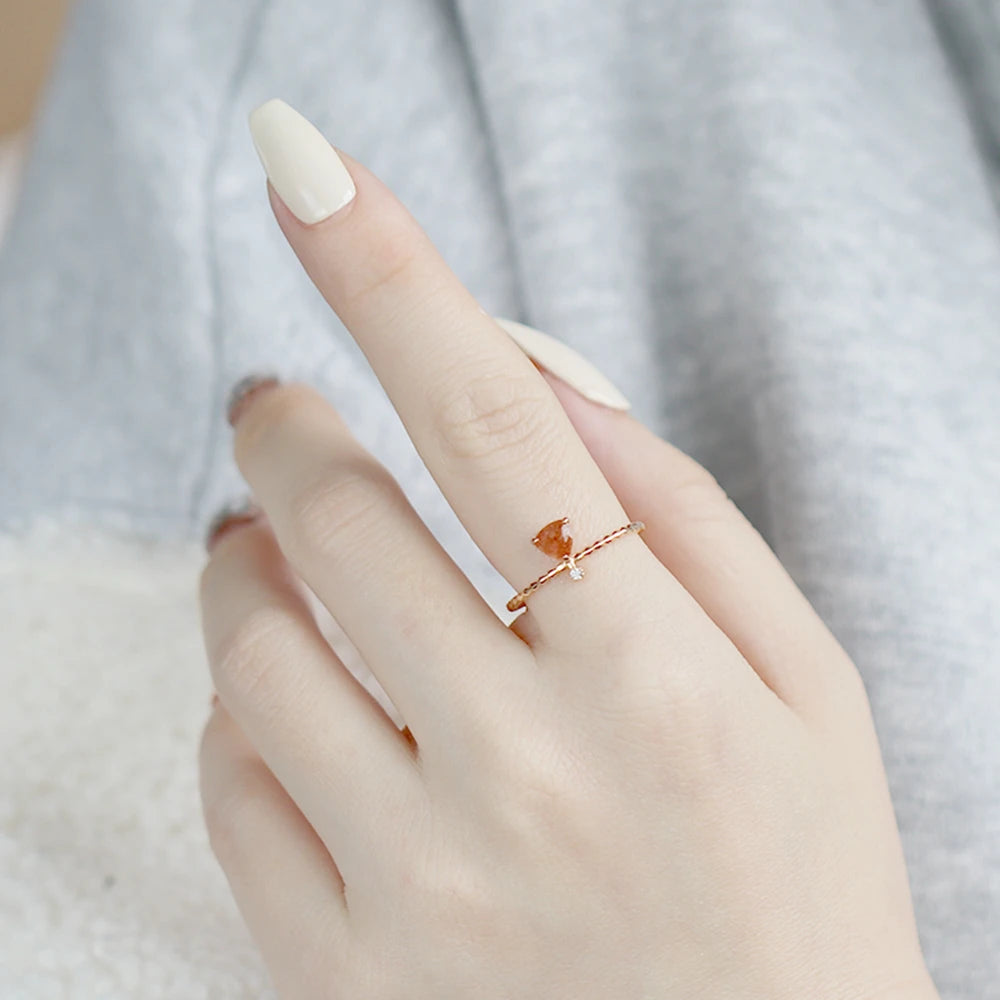 Emotional Factory 925 Sterling Silver 14K Gold Plated Gemstone Series Mosaic Zircon Triangle Natural Sun Stone Ring