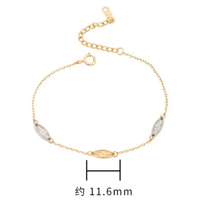Pulseras Religiosas 925 Sterling Silver 14K Gold Plated Gem Stone Gemstone Carving Two Colour Leaves Adjustable Chain Bracelet