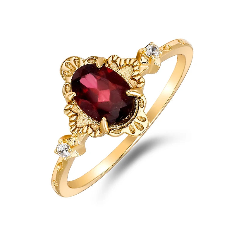 2024 Year New Product Japanese Style Flower Setting  Rose Garnet S925 14k Plated Ring