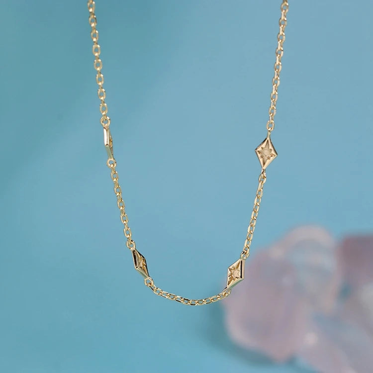 Gemstone Emotional Factory 925 Sterling Silver 14K Gold Plated Zircon Simple Eight-Pointed Star Carved Necklace