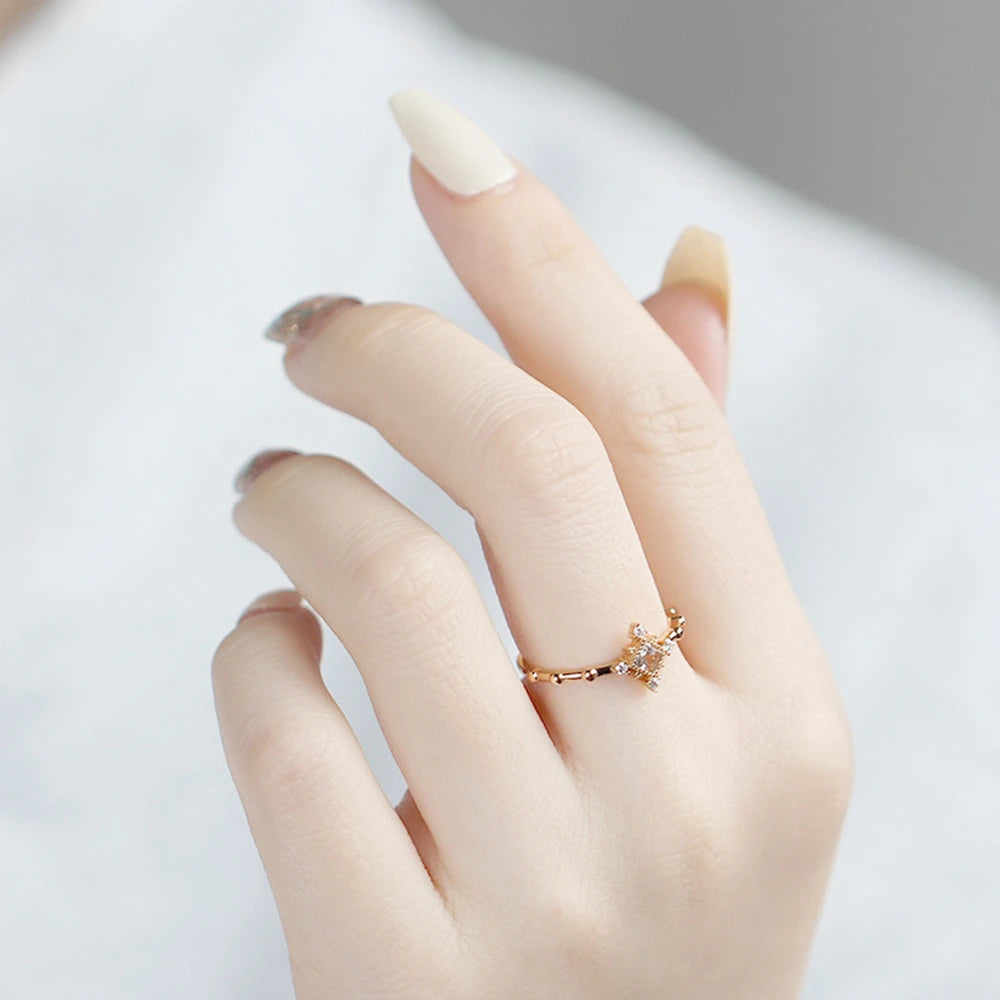 Custom 925 Sterling Silver 14K Gold Plated Natural Stone Gemstone Gem White Topaz Geometry Square Ring