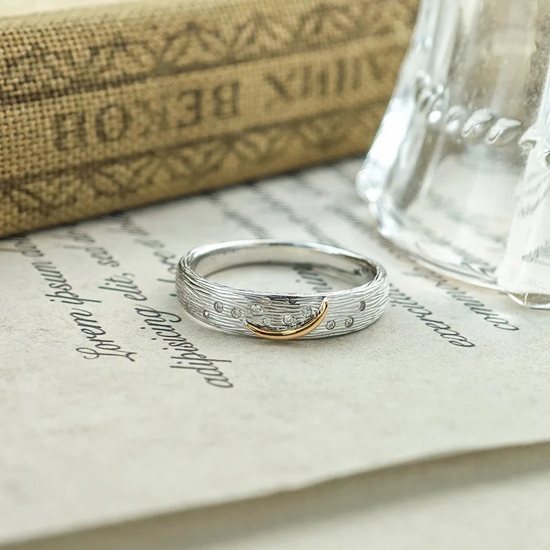 Emotional Factory 925 Sterling Silver 14K Gold Plated Gemstone Cz Zircon Bead Moon Star Ring for Women