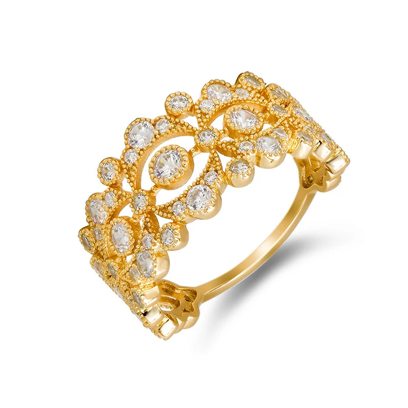 Dunli Jewelry 2024 Spring New Product Euroand American Style Lace Hollow Fashion High Grade Zircon Ring S925 Silver Plated Gold