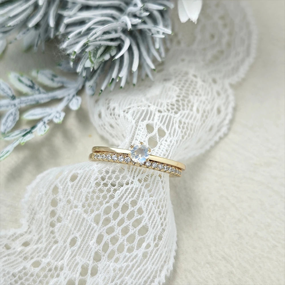 Emotional Factory 925 Sterling Silver 14K Gold Plated Gemstone Solitaire Natural Stone Blue Moonstone Ring