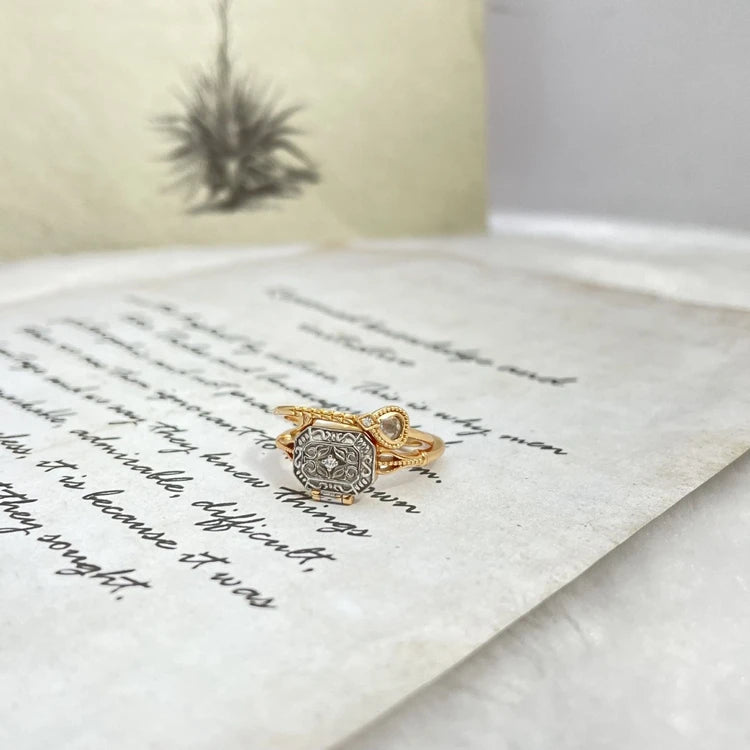 925 Sterling Silver Anillos De Boda Bijoux 14K Gold Ancient Medieval Style Two Color Plated Open Treasure Box Ring