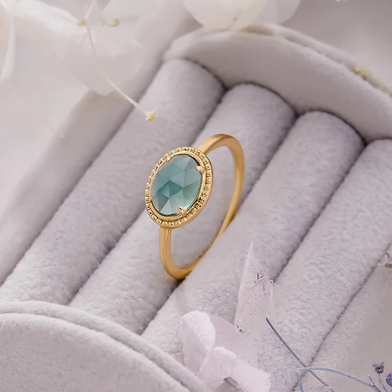 2023 New Fashion Personalized Gem Green Crystal Ring S925 Silver Plated 14K Gold Jewelry Wholesale Customization
