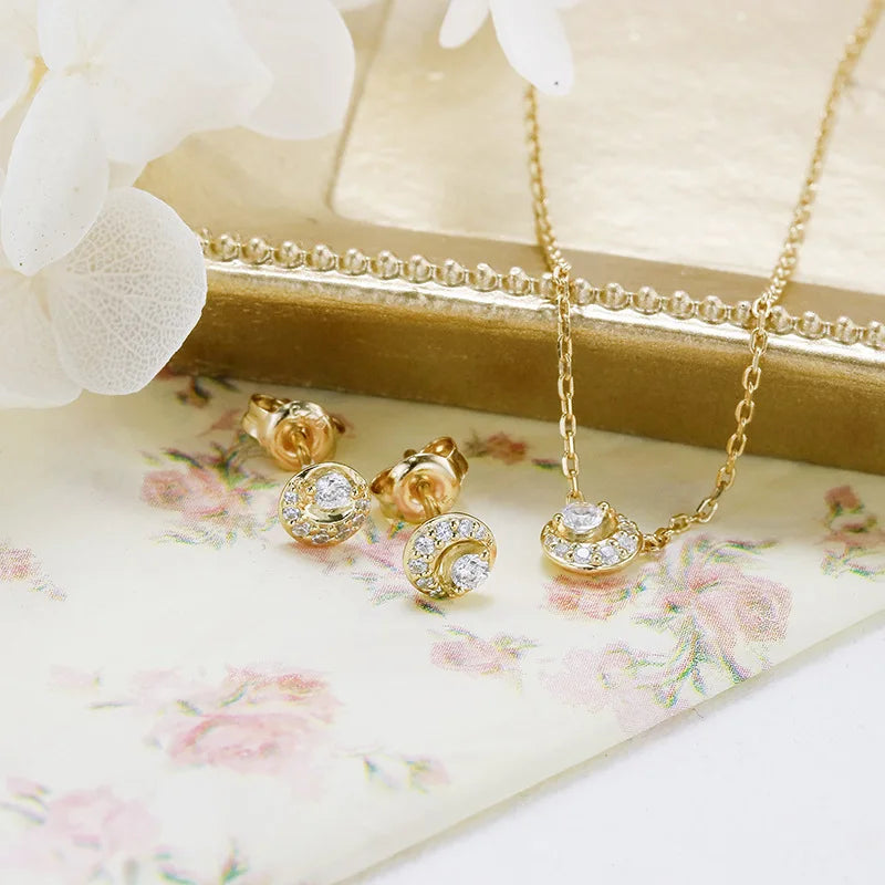 Emotional Factory 925 Sterling Silver 14K Gold Plated Gemstone Minimalist Niche Designs Round Moon Star Earrings for Women