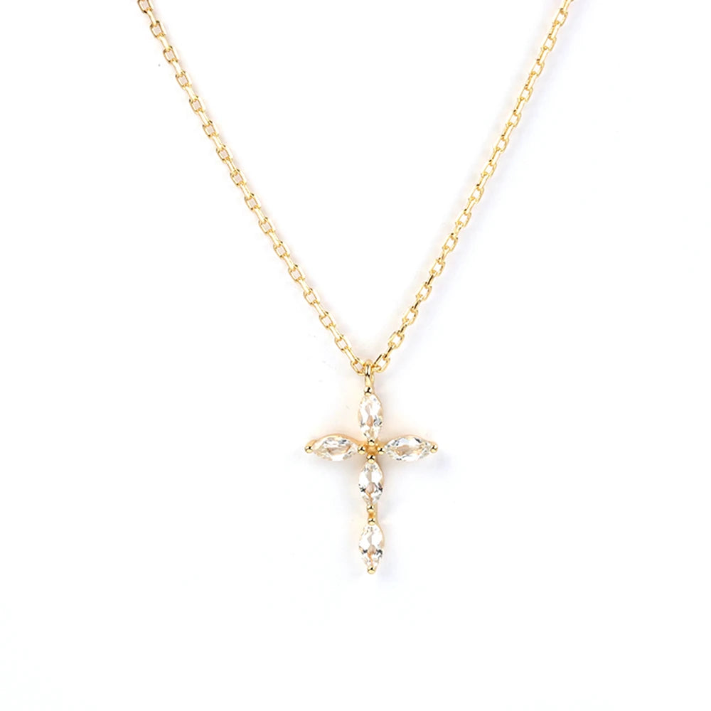 Emotional Factory Jewelry 925 Sterling Silver 14K Gold Plated Diamond Shaped Zircon Cross Necklace