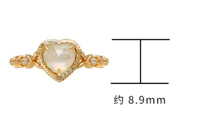 925 Sterling Silver 14K Gold Plated Gemstone Retro  Cz Zircon Colored Shell White Crystal Rock Crystal Heart Ring