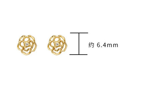 Emotional Factory 925 Sterling Silver 14K Gold Plated Gem Stone Gemstone Retro Hollow Camellia Flower Moissanite Earrings