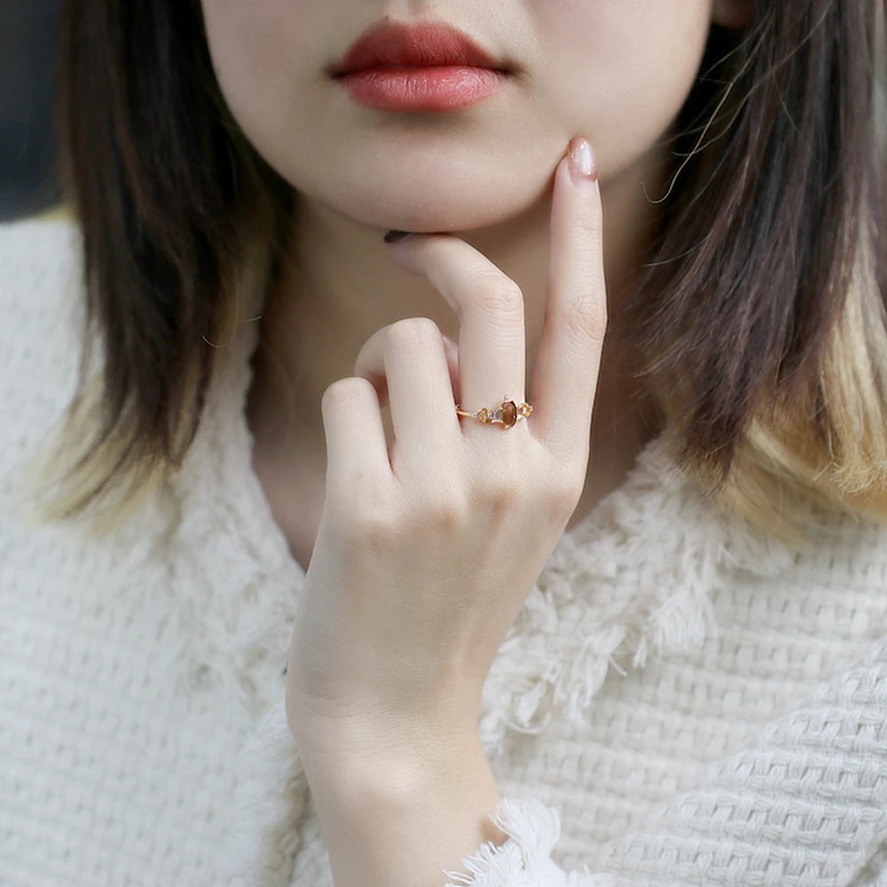 Emotional Custom Factory 925 Sterling Silver 14K Gold Plated Gem Gemstone Citrine White Topaz Hexagon Ring