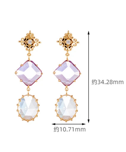 Factory Jewelry 925 Sterling Silver 14K Gold Plated Gemstone Series Crystal Brazilian Amethyst White Topaz Long Earrings