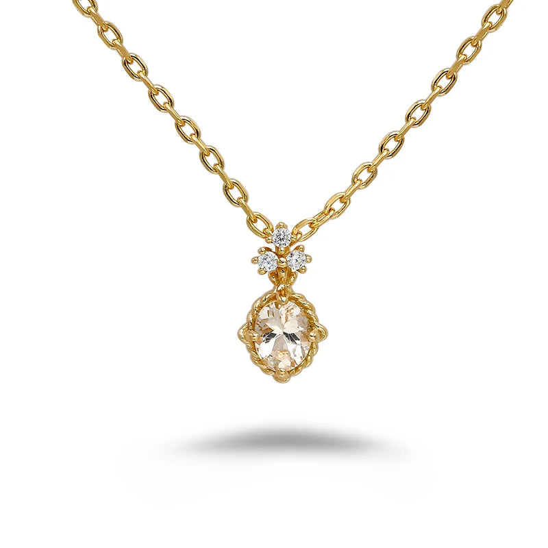 Morganite Stone Necklace- Japanese Design Style Fine Jewelry Necklacefor Women