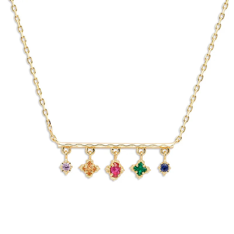 925 Sterling Silver 14K Gold Plated Gemstone Purple Zirconia Champagne Zirconia Red Green Nano Stone Blue Corundum Necklace