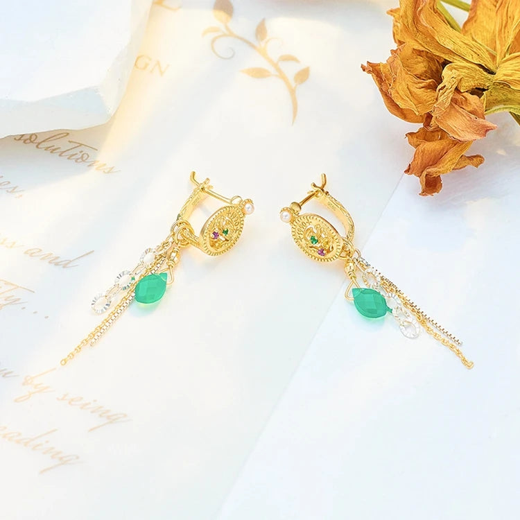 Emotional Factory 925 Sterling Silver 14K Gold Plated Gemstones Vintage Amethyst Pearl Chrysoprase Earrings