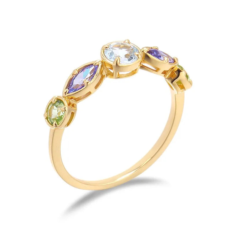 Hot Bague Emotional 925 Sterling Silver Gold Jewelry Gemstone Fashion Rings Beads Topaz Garnet Turquoise Spinel Amber Ring