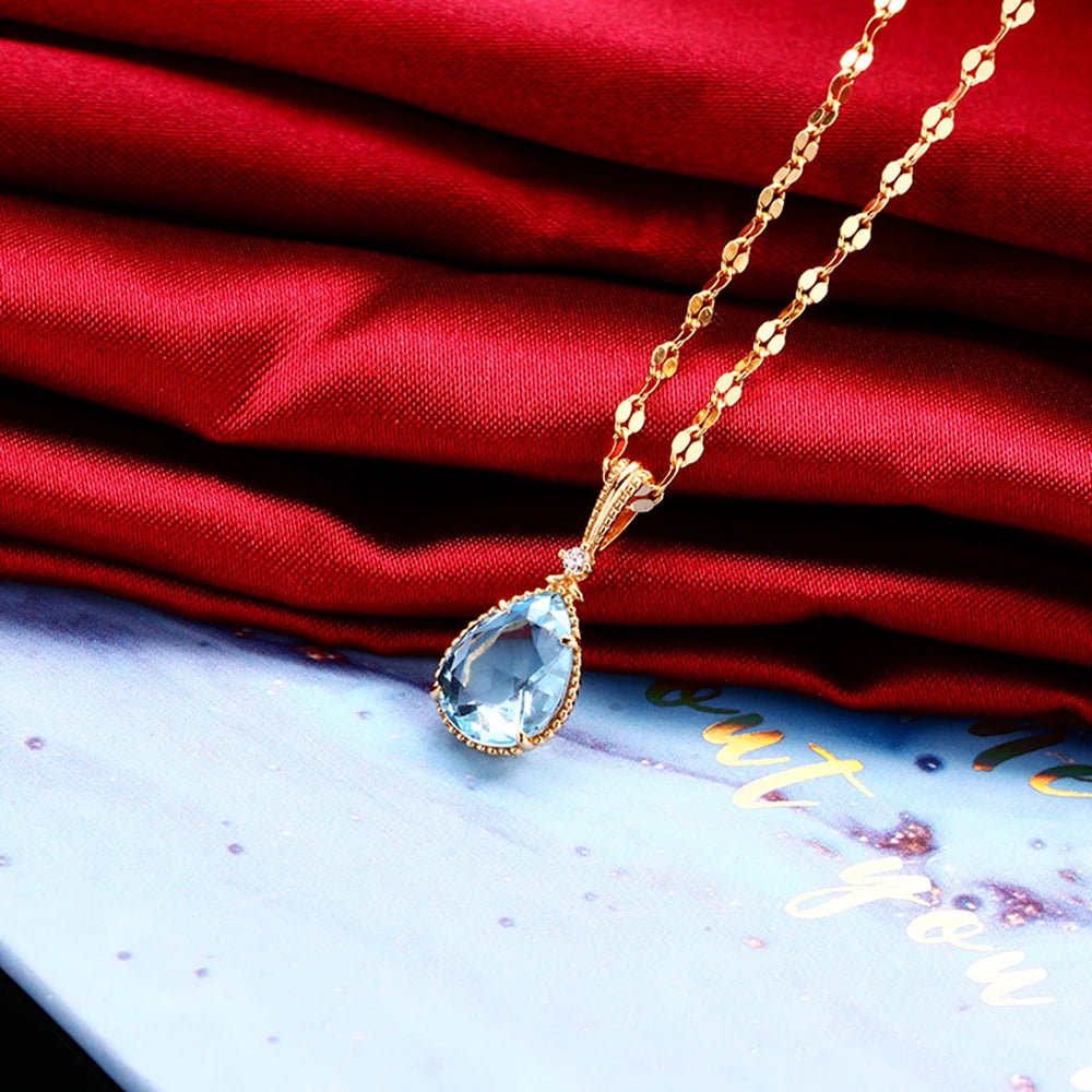 Emotional Factory 925 Sterling Silver 14K Gold Plated Gemstone Series Custom Citrine Lips Topaz Water Drop Necklace