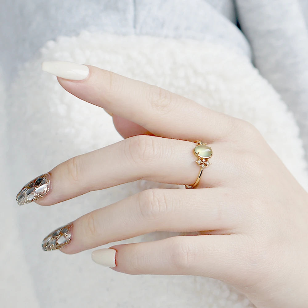 925 Sterling Silver 14K Gold Plated Gemstone Zircon Star Prehnite Ring