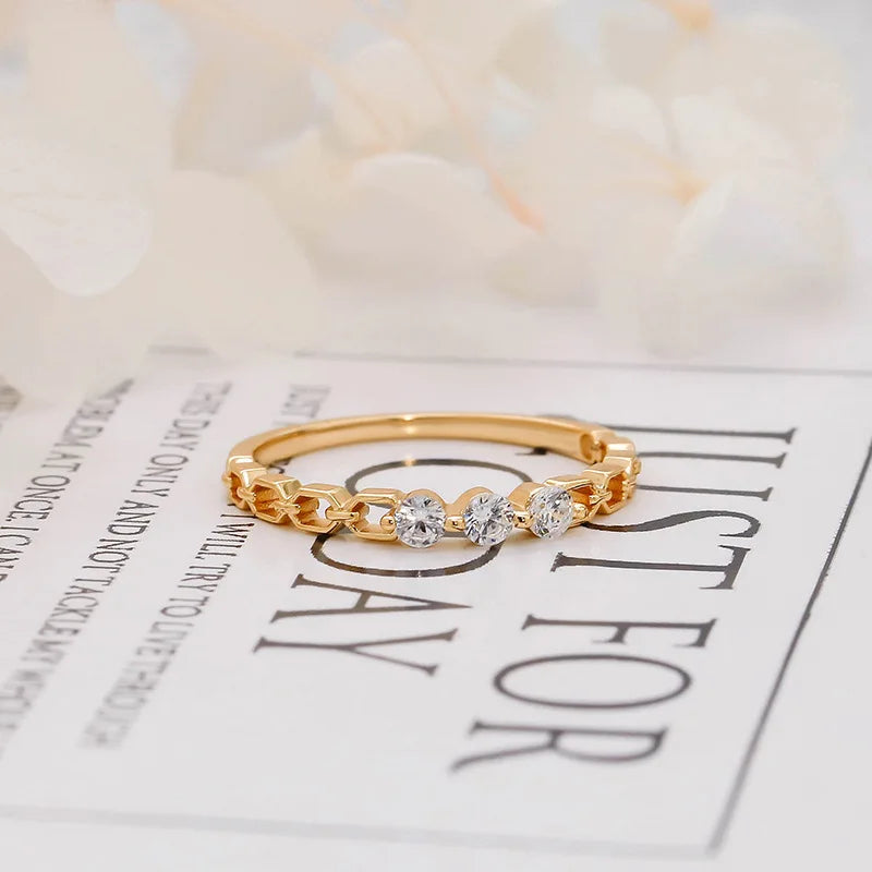 French Sweet Cool Style S925Silver Plating14KGold Irregular Hollow Zircon Ring