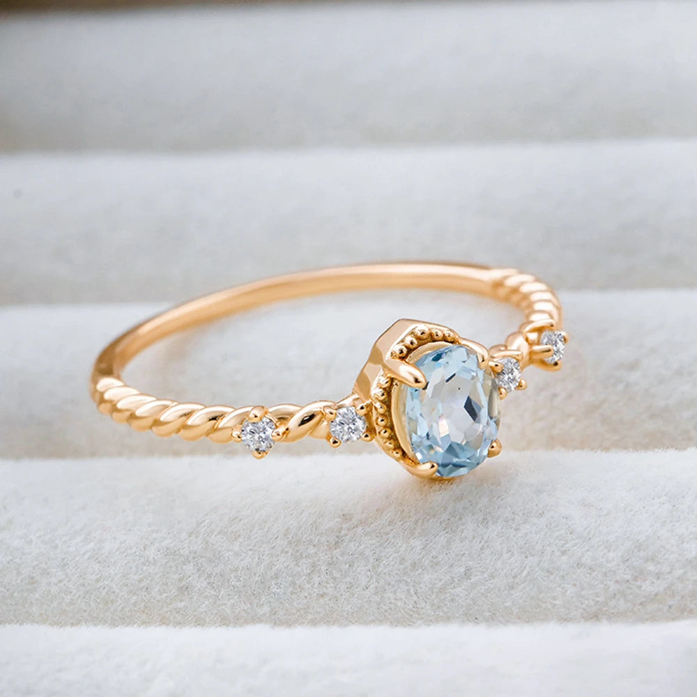 Emotional Factory 925 Sterling Silver 14K Gold Plated Natural Stone Gemstone Grain White Zircon Sky Blue Topaz Ring