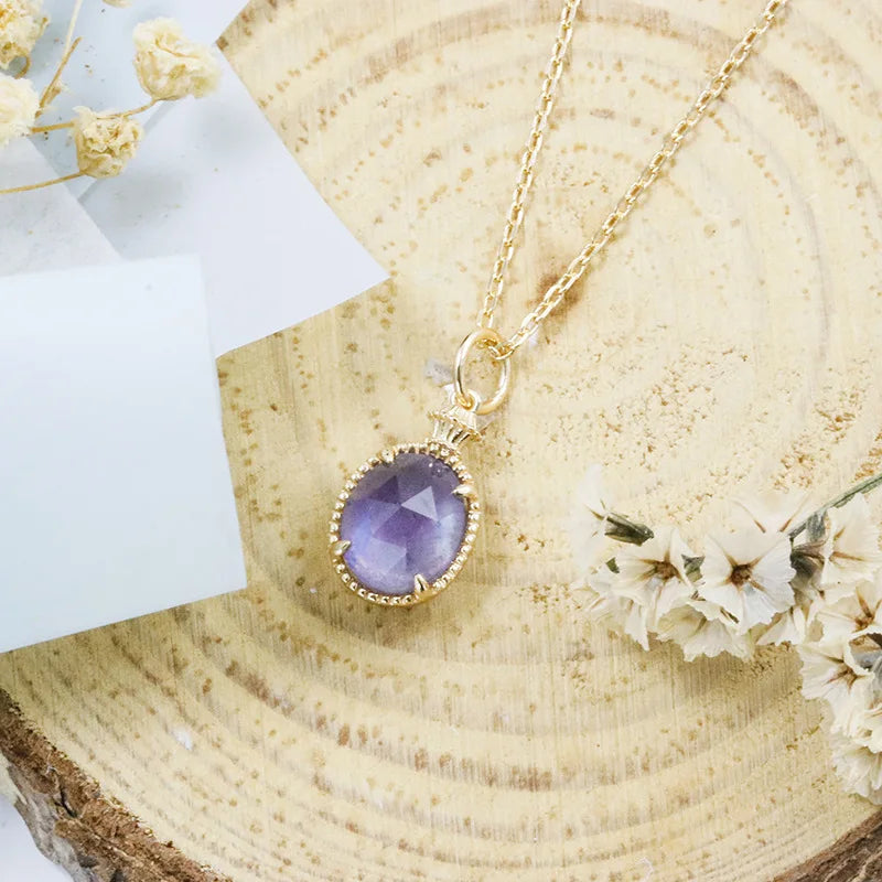 Round Amethyst Labradorite Reversible Pendant Necklace