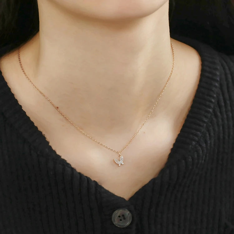 Emotional Factory 925 Sterling Silver 14K Gold Plated Gemstone Minimalist Mini Zircon Butterfly Necklace