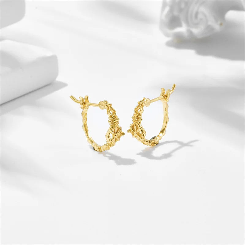 Emotional Factory 925 Sterling Silver 14K Gold Plated Gemstone Hollow Vintage Cross Pentagram Sparkling Rays Hoop Earrings