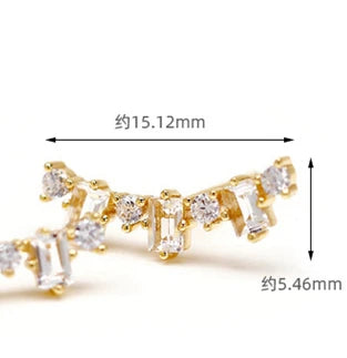 925 Sterling Silver 14K Gold Plated Gemstone Baguette Natural White Topaz Square Stone Vine Type Earrings