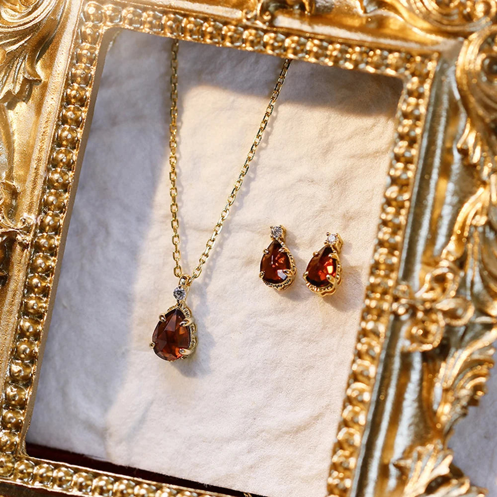 Emotional Factory 925 Sterling Silver 14K Gold Plated Gemstone Drop January Birthstone Garnet Necklace for Birthday Gift
