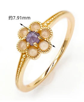 925 Sterling Silver 14K Gold Plated Gemstone Moonstone Flower Cordierite Natural Orange Moonlight Iolite Ring
