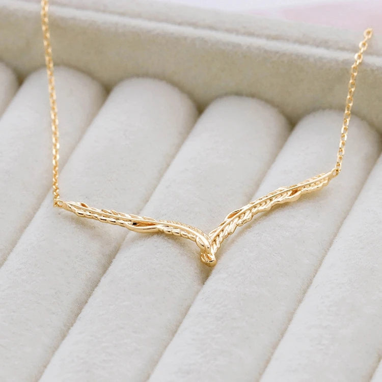 Emotional Factory 925 Sterling Silver 14K Gold Plated Retro Vintage Feather V Shaped Necklace for Matching Chain Pendant