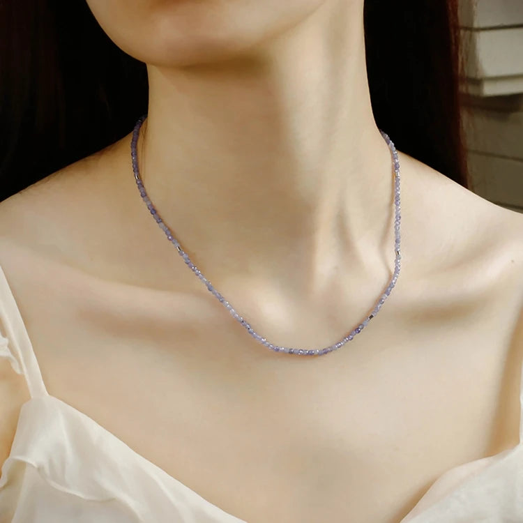 925 Sterling Silver 14K Gold Plated Labradorite Coloured Beads Round Tanzanite Chain Necklace With Matching Pendant Available